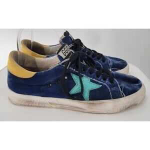 Golden Goose May Navy Velvet Sneakers Aqua Star